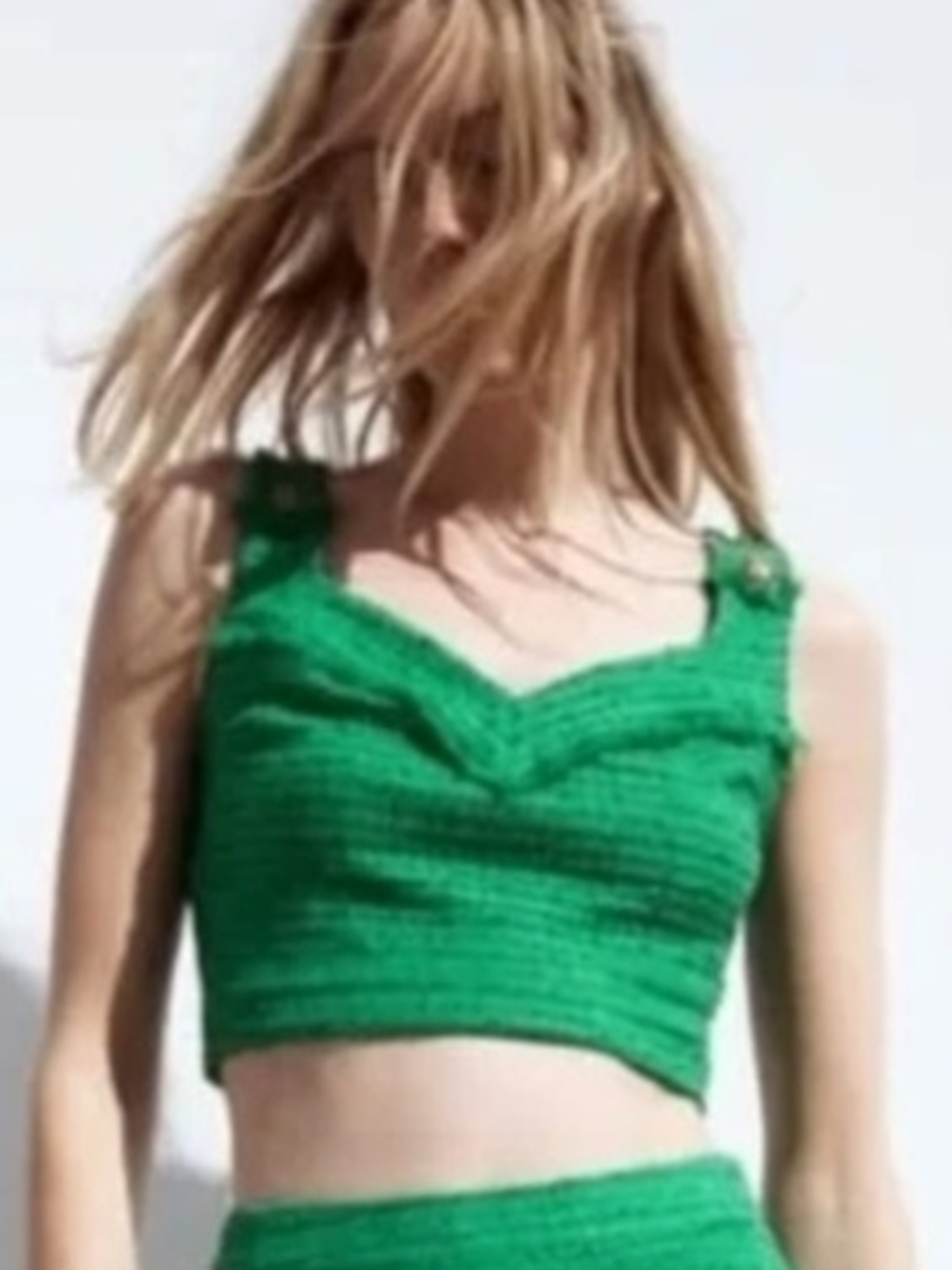 Zara Emerald Textured Cropped Tank with Button Straps